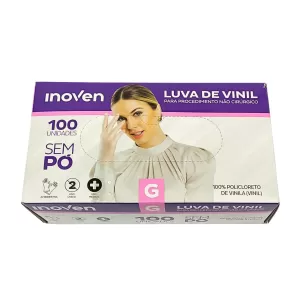 Luva de Vinil Não Médica Inoven Tamanho G ? Caixa com 100 Unidades