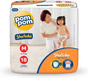 Fralda Pompom Shortinho Jumbinho M - Com 18 Unidades