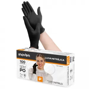Luva Nitrílica Preta Tamanho M – Inoven (Sem Pó)