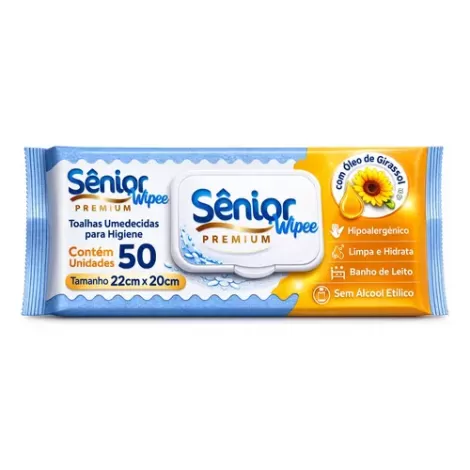 Toalha Umedecida Senior Wipes Premium com 50 Unidades