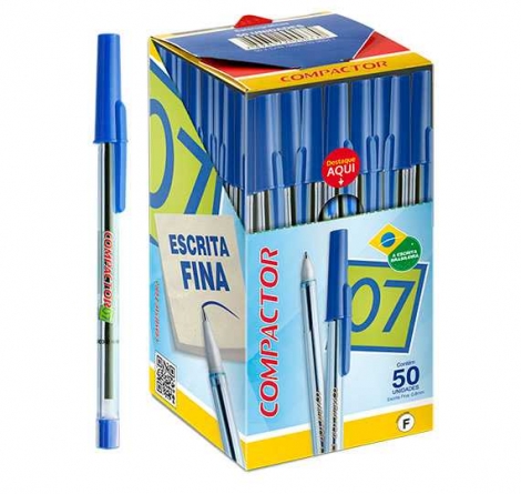 Caneta Compactor 0.7mm Preta – Caixa com 50 Unidades