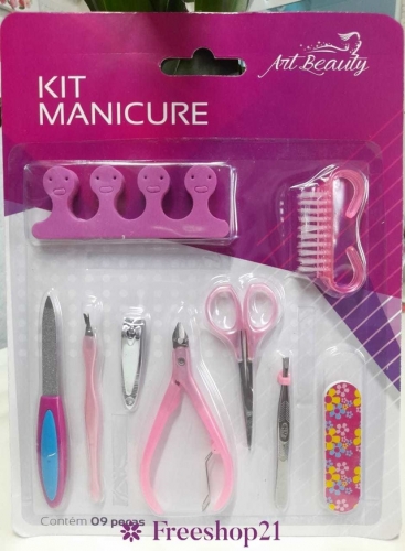 Kit Manicure com Espátula de Cutícula + Pinça de Sobrancelha + Lixa + Escova de Unha