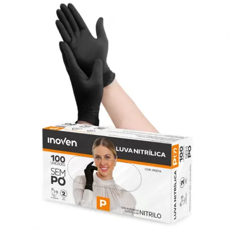 Luva Nitrílica Preta Tamanho M – Inoven (Sem Pó)
